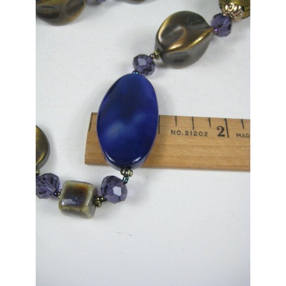 Colorful Plastic Beaded Necklace Large Beads 35 in Strand Unique Asymmetrical - Picture 6 of 11